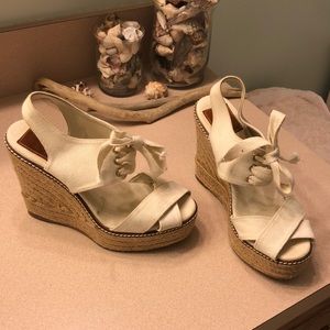 Tory Burch White Cream Espadrilles Wedge